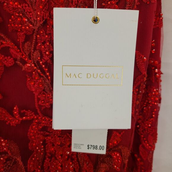 MAC DUGGAL 20330 Red Embellished Plunge Neck Illusion  Mermaid Gown (12)--$798 - Picture 12 of 13